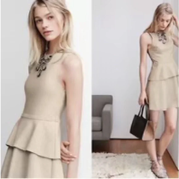 Banana Republic Linen Cotton Peplum Dress Oatmeal Color Size 10 - Picture 2 of 12